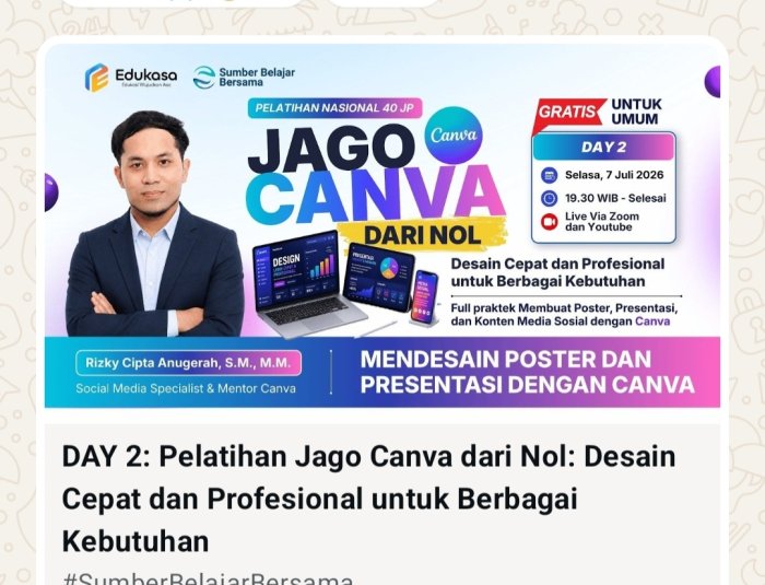 Delapan Guru MTsN 1 Tebo Ikuti Pelatihan Jago Canva Nasional