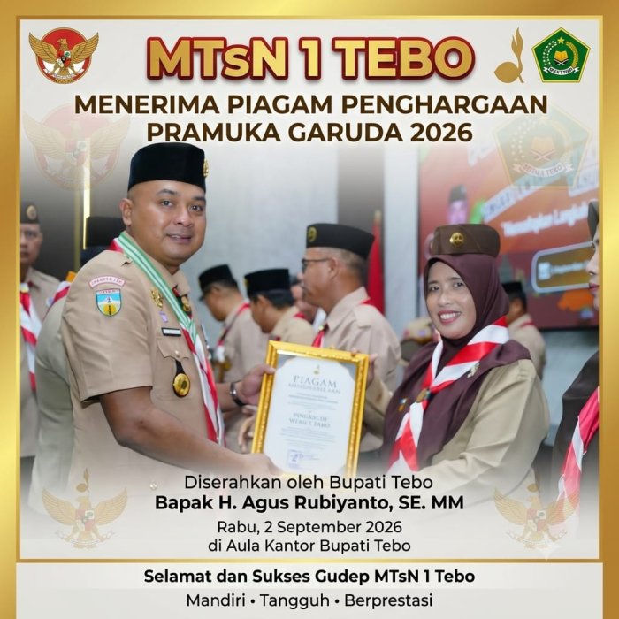 Kamabigus MTsN 1 Tebo Terima Penghargaan Pramuka Garuda